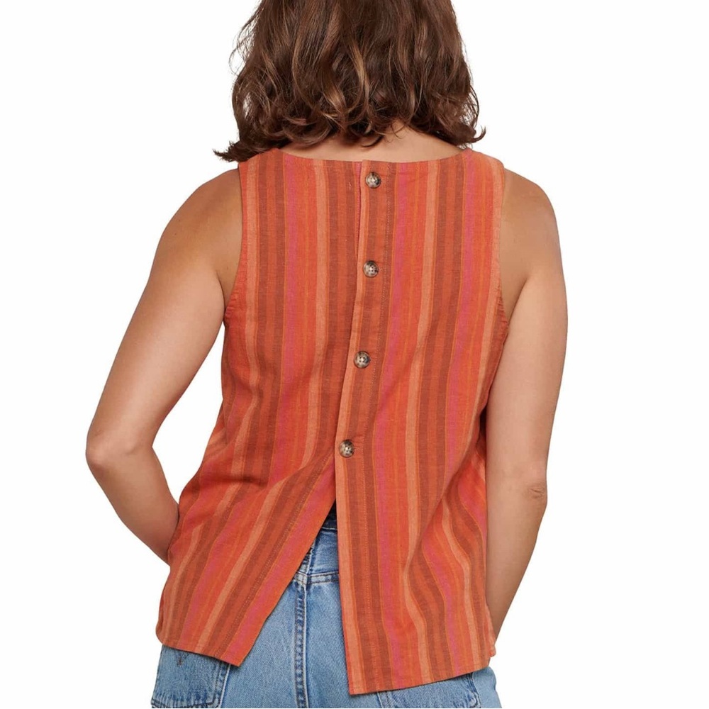 Toad&Co Orange Striped Button-Back Tank Top